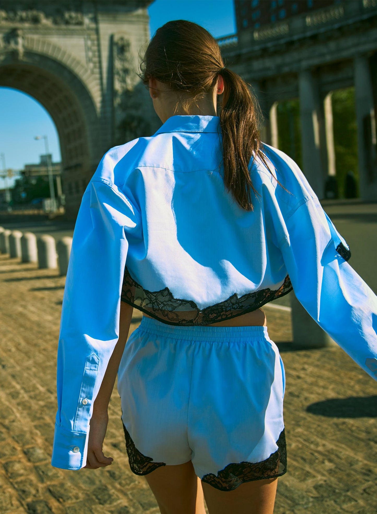 Women's Ice Blue Cropped Button Down