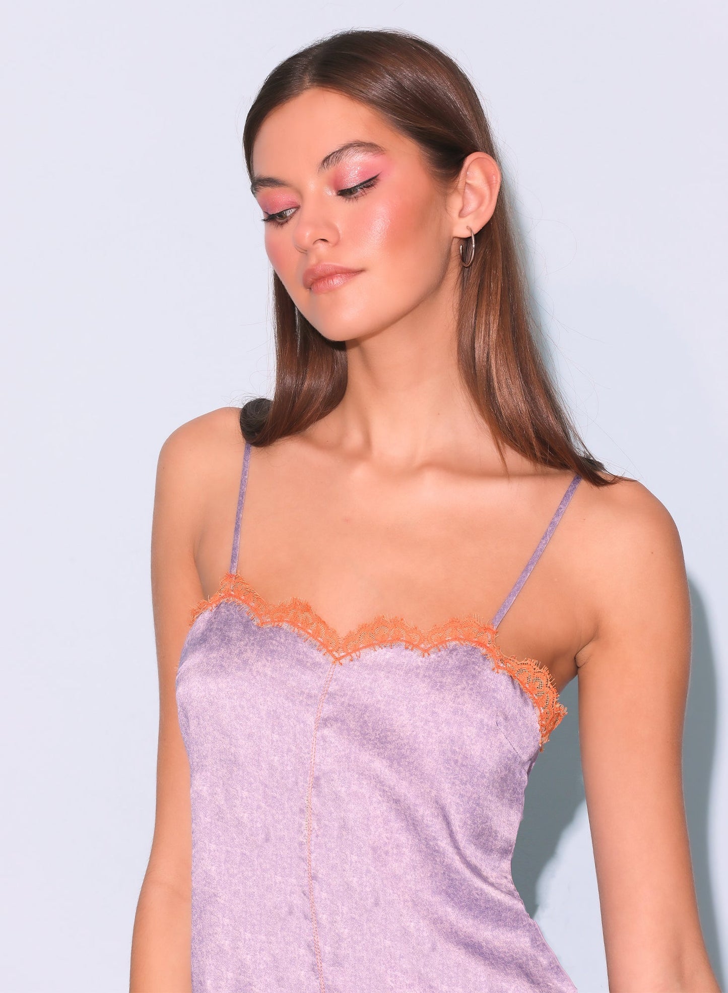 Lilac Acid Wash Silk Mini Slip Dress