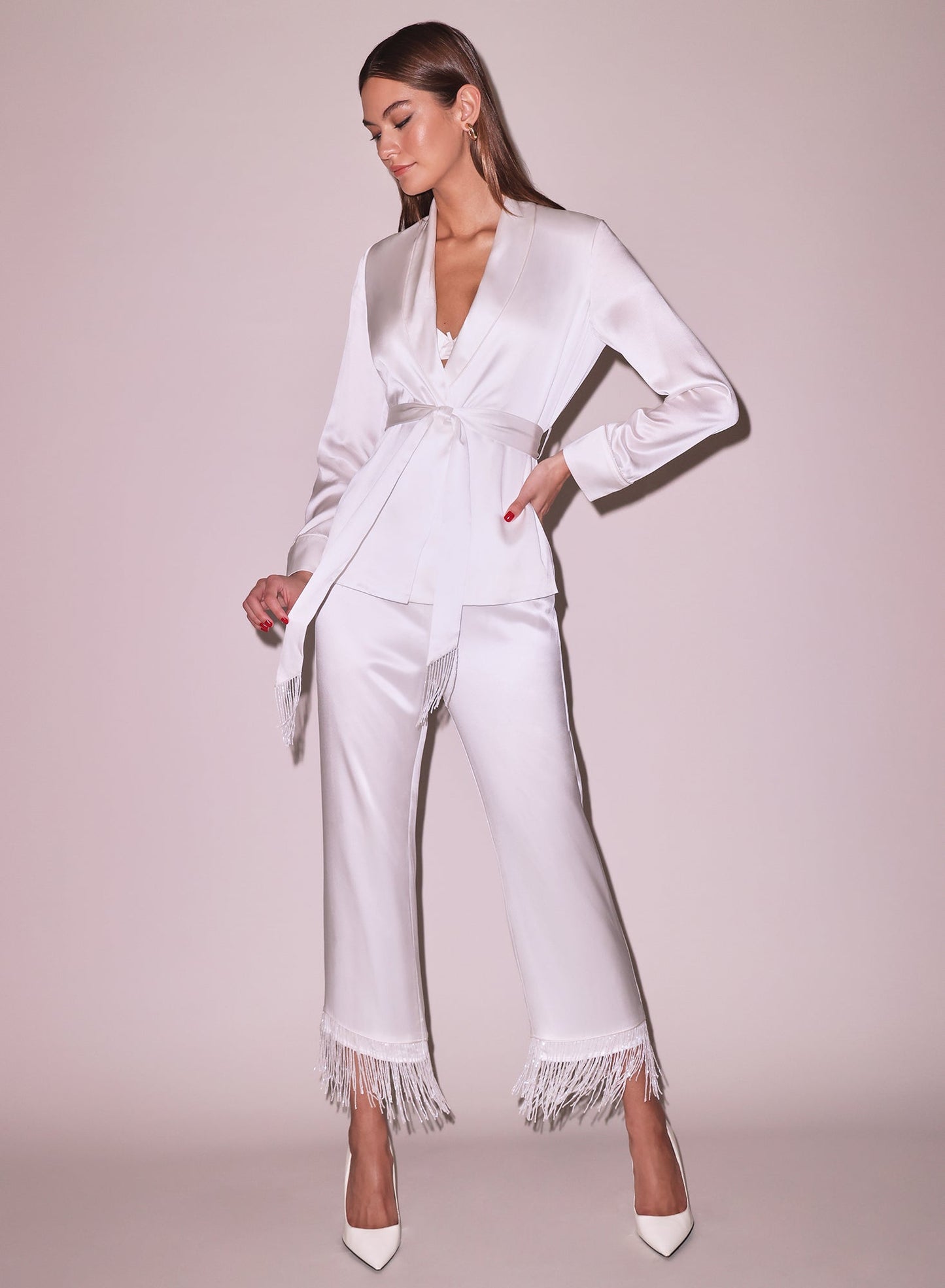 Bianca Fringe Silk Pant Ivory