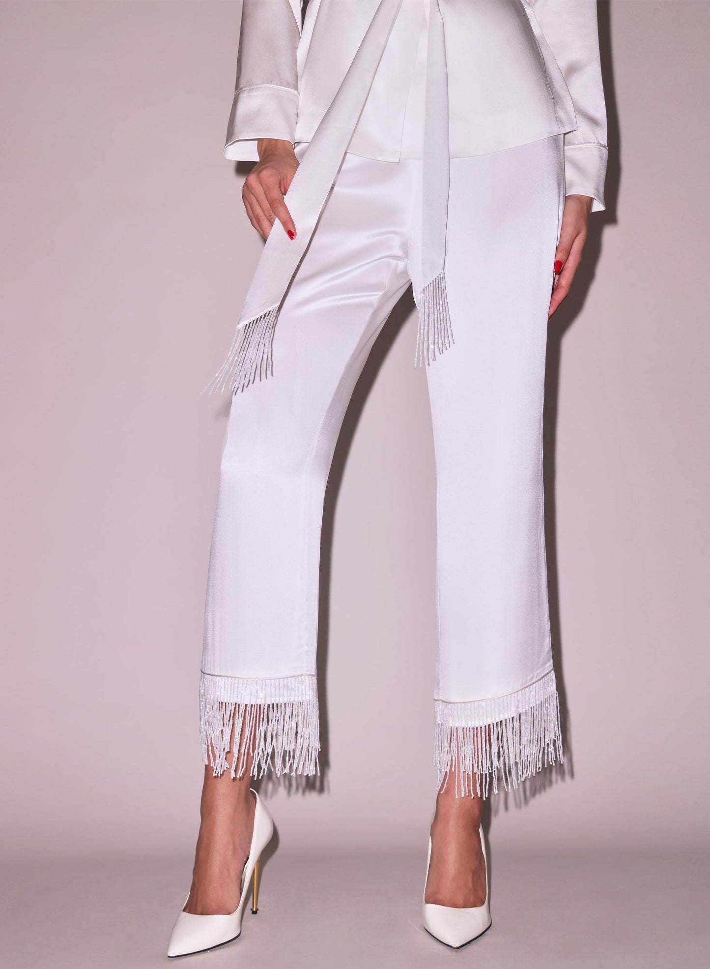 Bianca Fringe Silk Pant Ivory