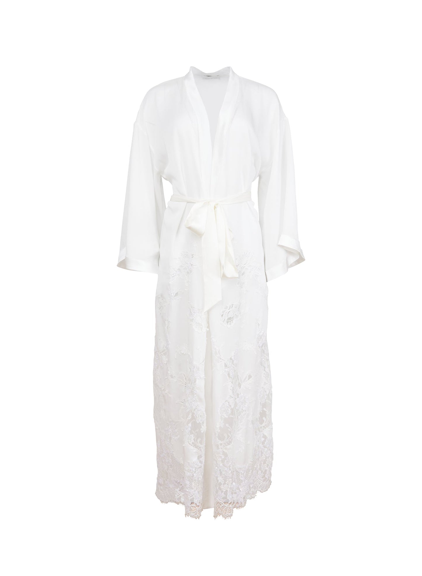 Lace Long Silk Robe Ivory