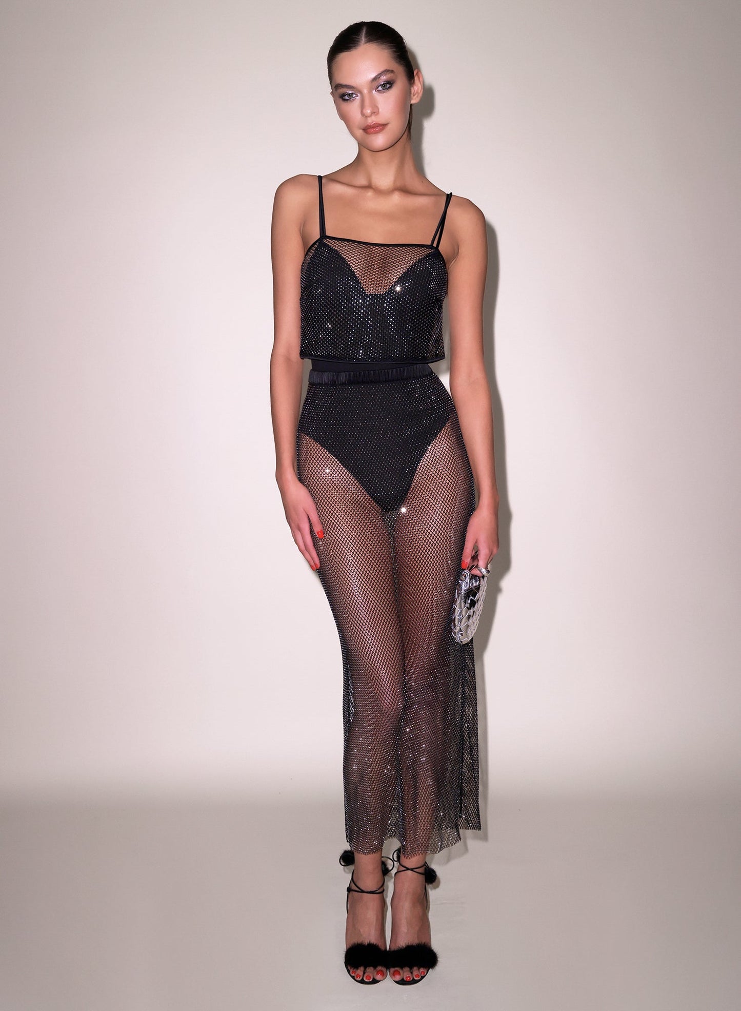 Rhinestone Fishnet Top Black