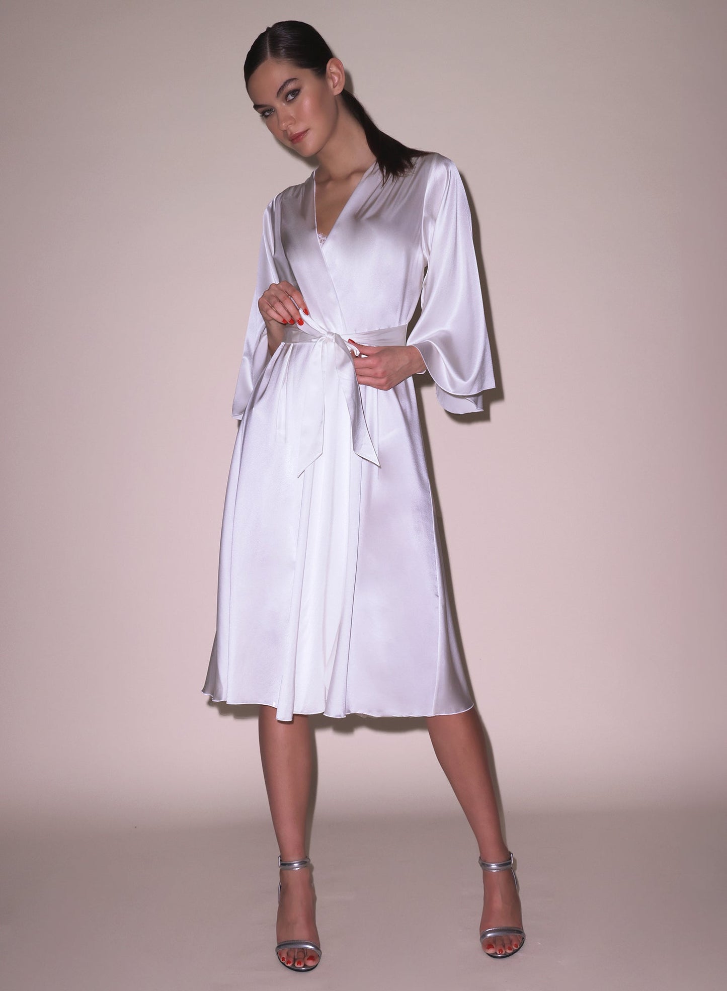 Midi Angel Sleeve Silk Robe