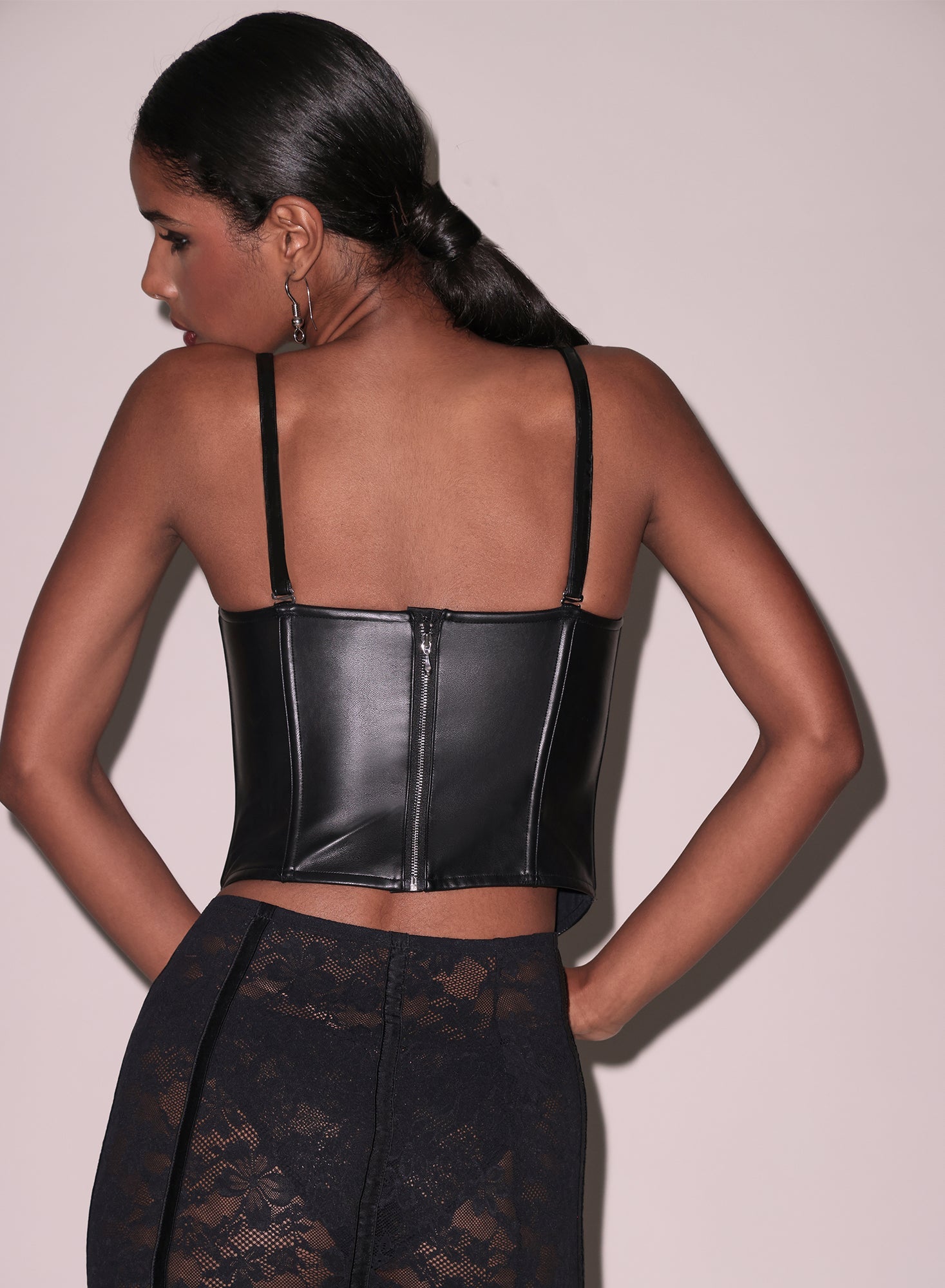 Vegan Leather Bustier Top Black