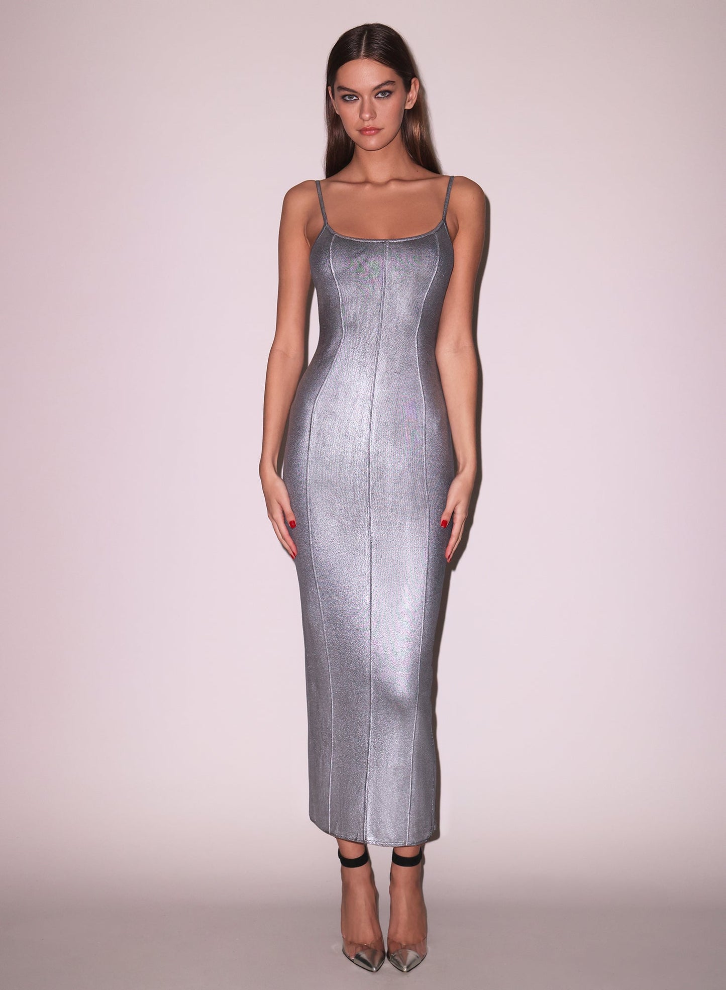 Metallic Gunmetal Flash Rib Dress