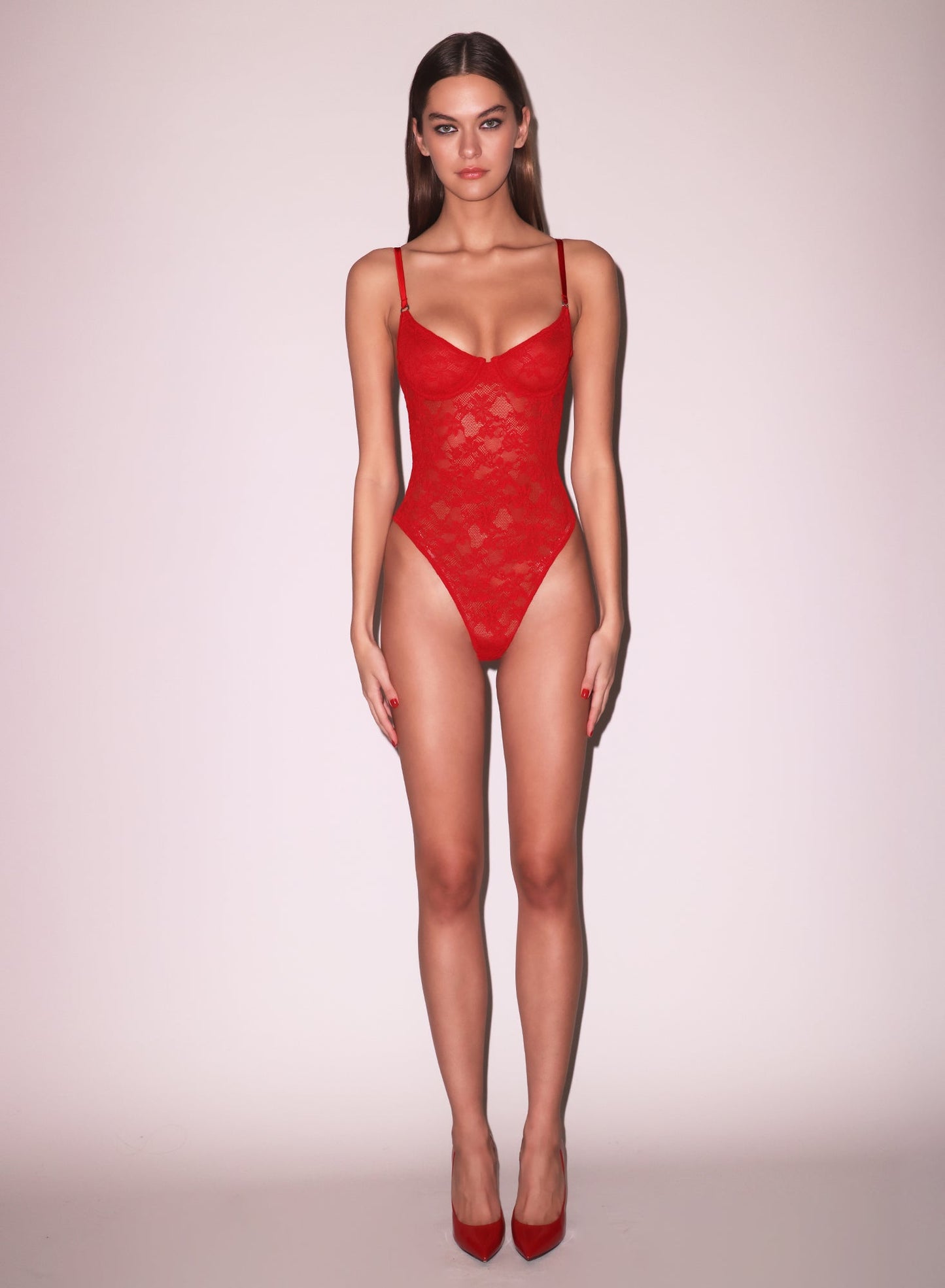 Le Stretch Lace Bodysuit Rouge