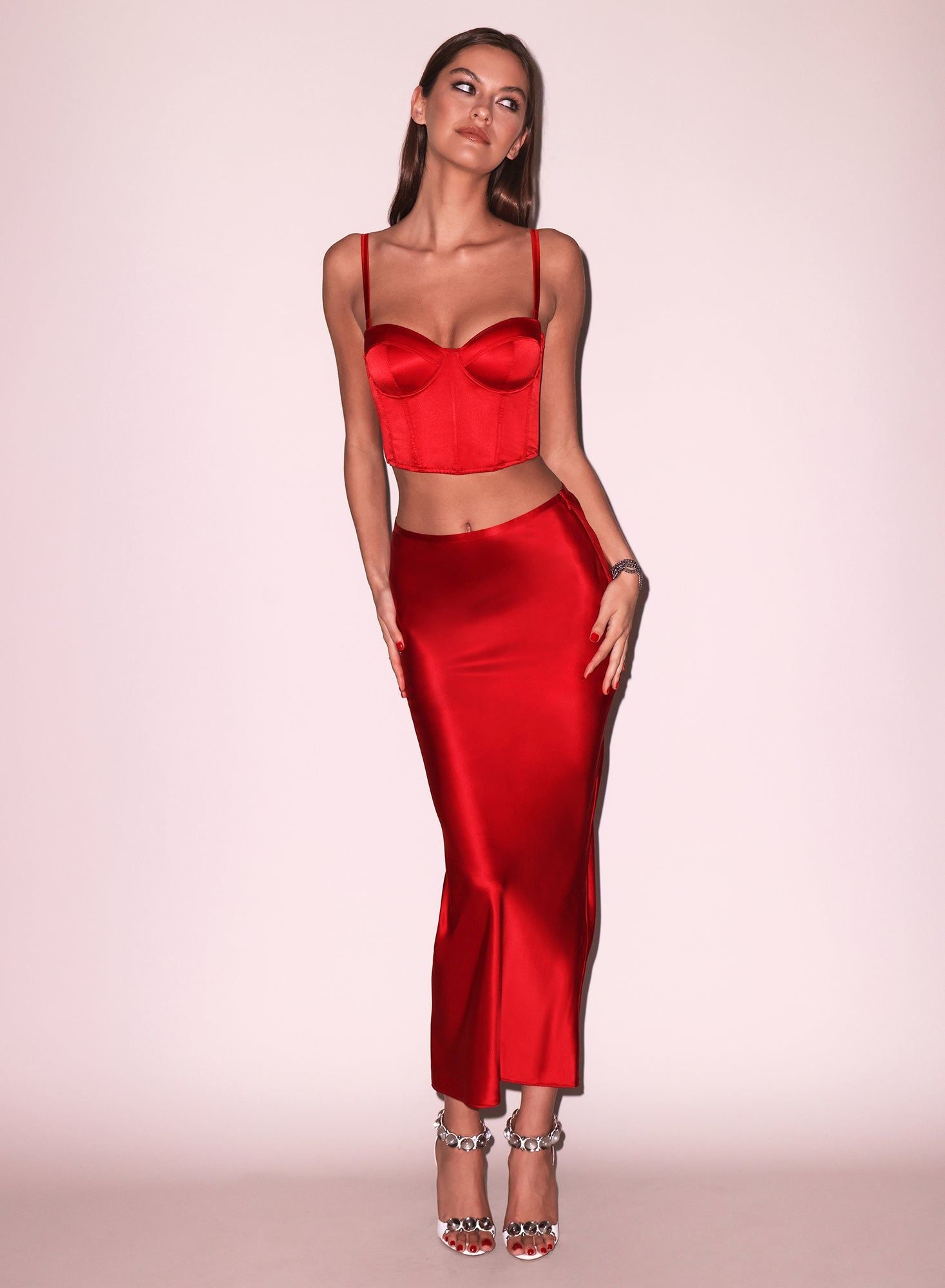 Rouge Silk Bias Cut Skirt