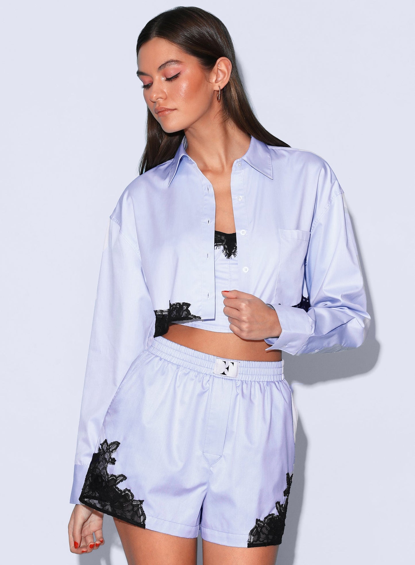 Women's Ice Blue Cropped Button Down