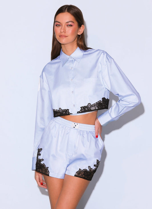 Women's Ice Blue Cropped Button Down