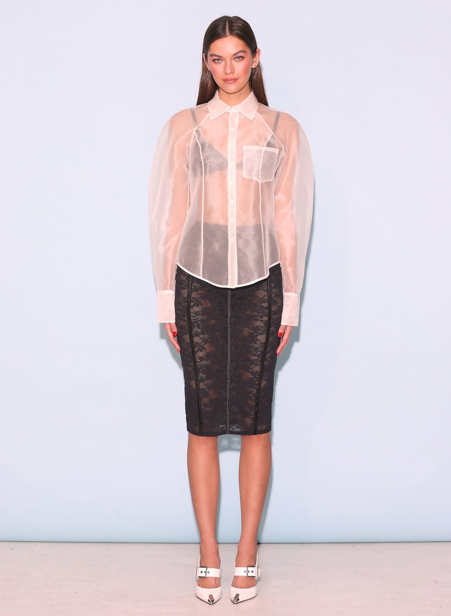 Silk Organza Button Down Top