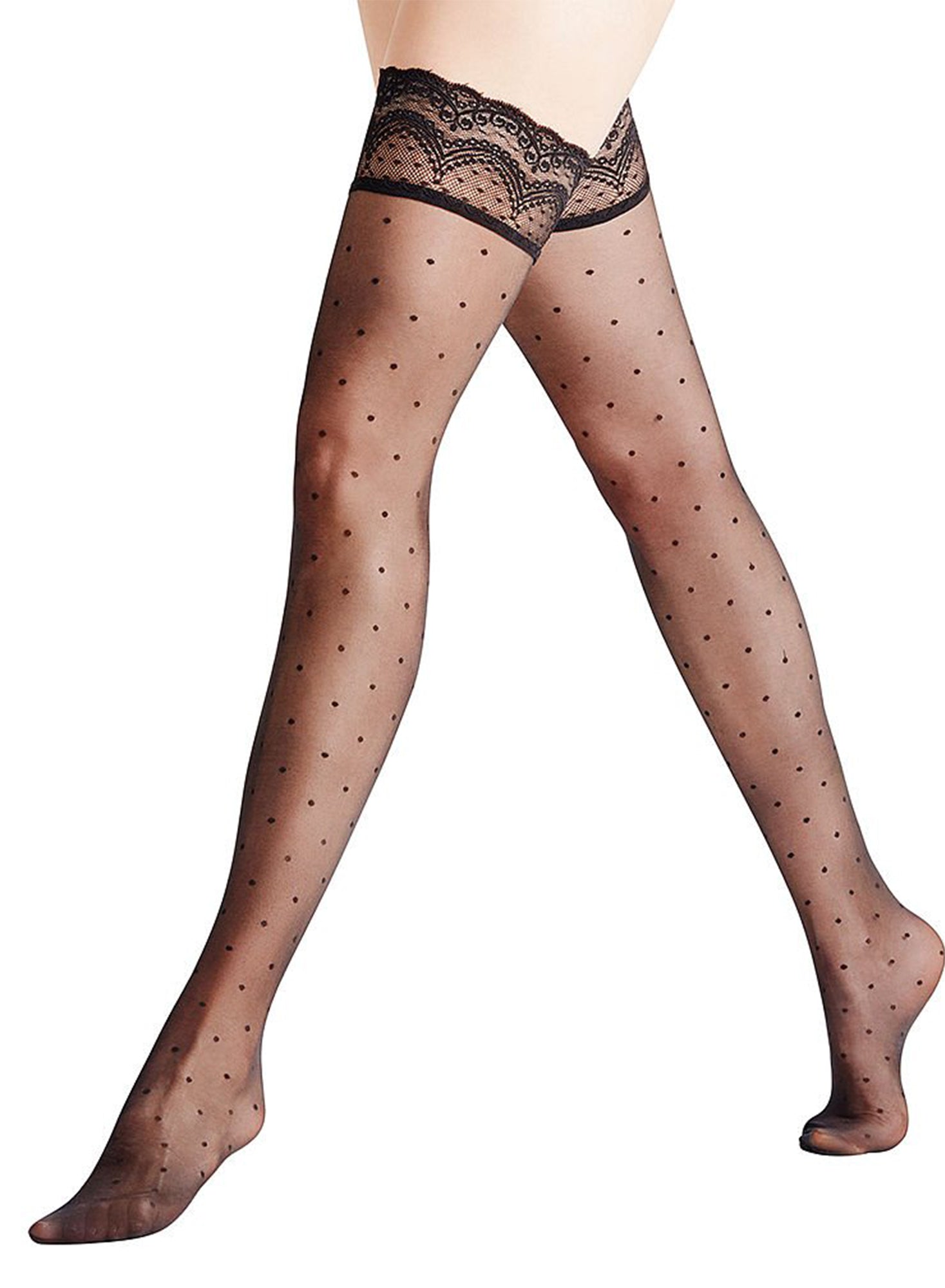 Falke Dot Stay Up Black Stocking