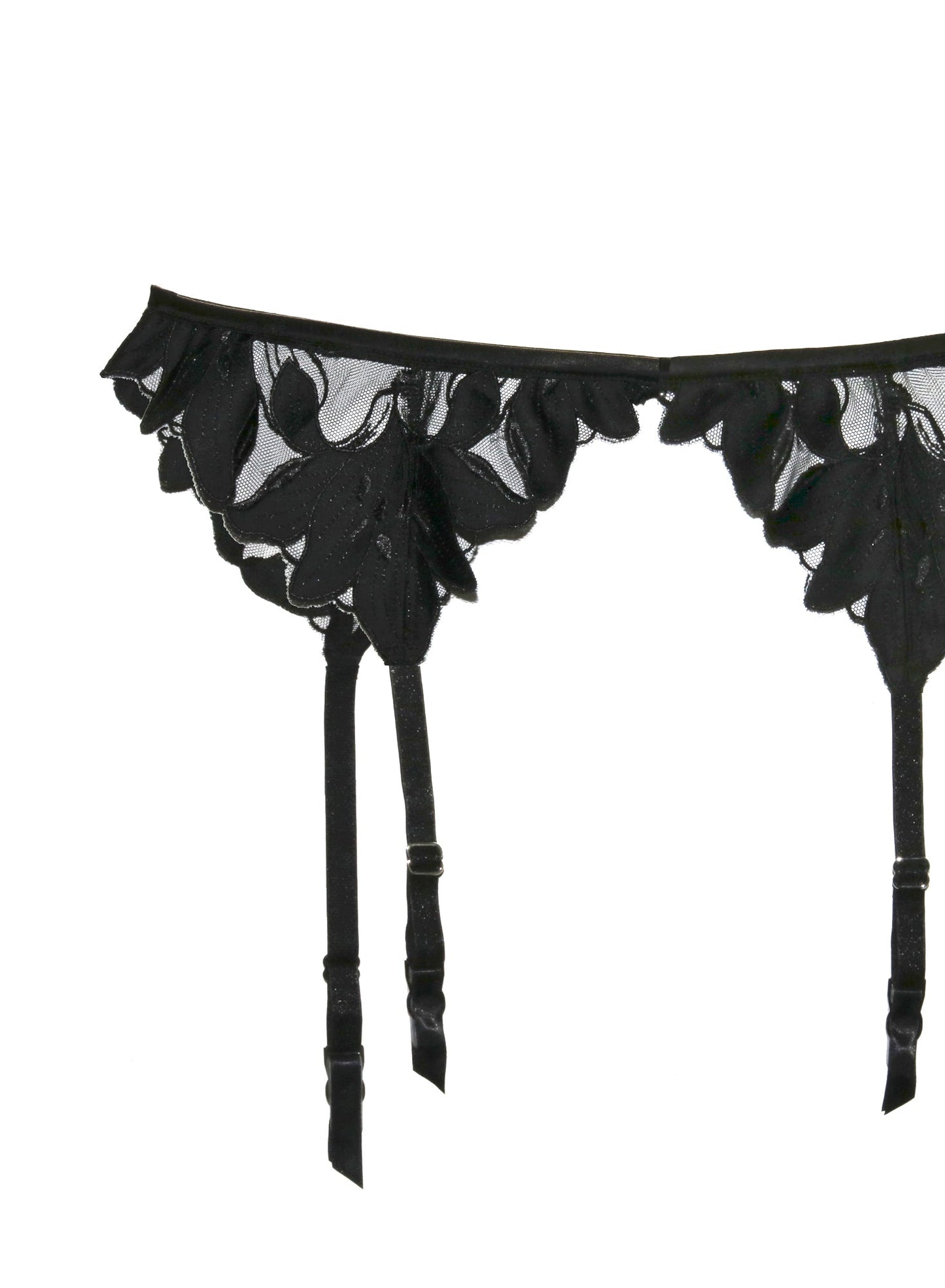 Lily Embroidery Garter Belt Black