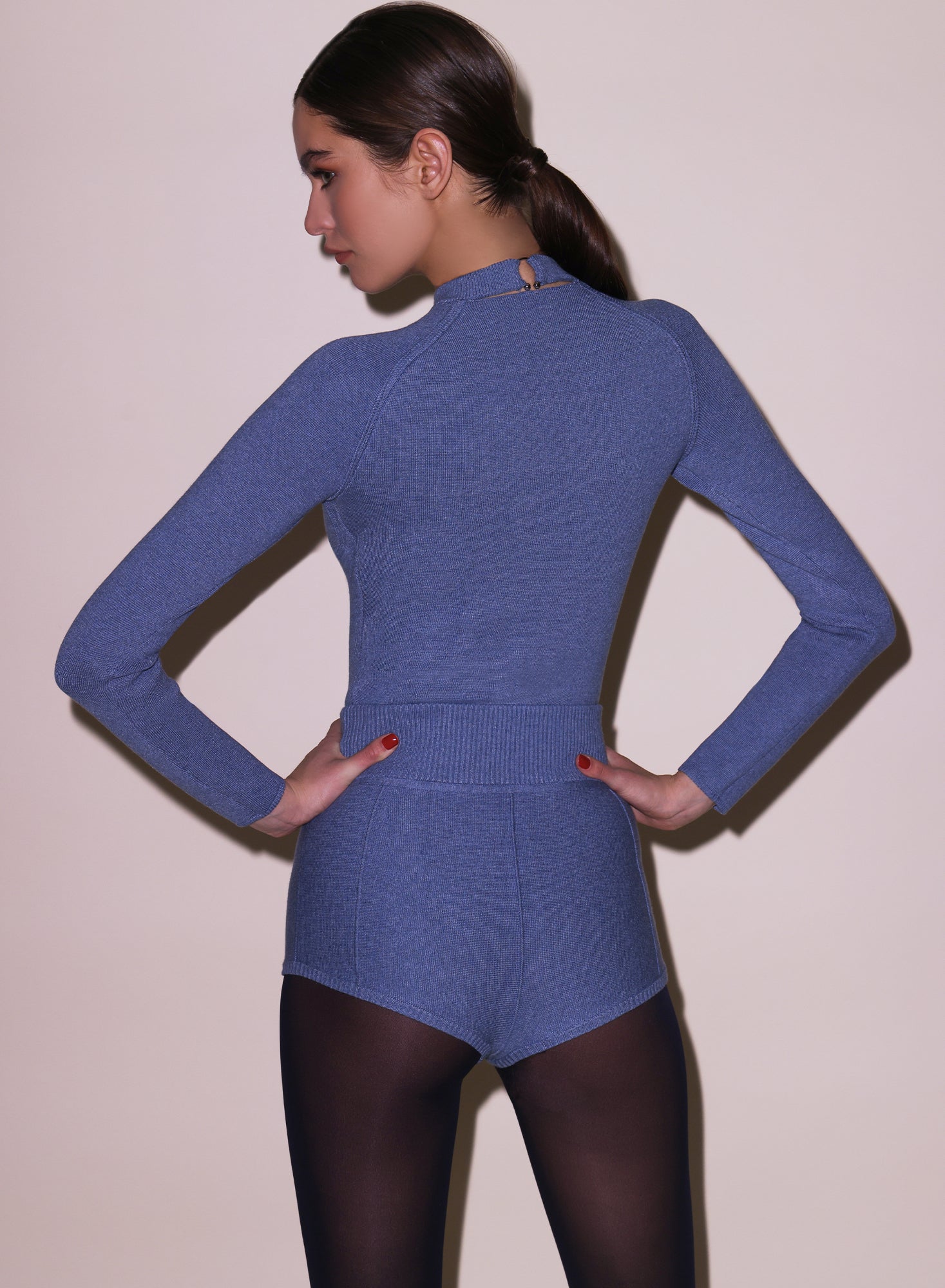 Knit Underbust Long Sleeve Top Charcoal Blue