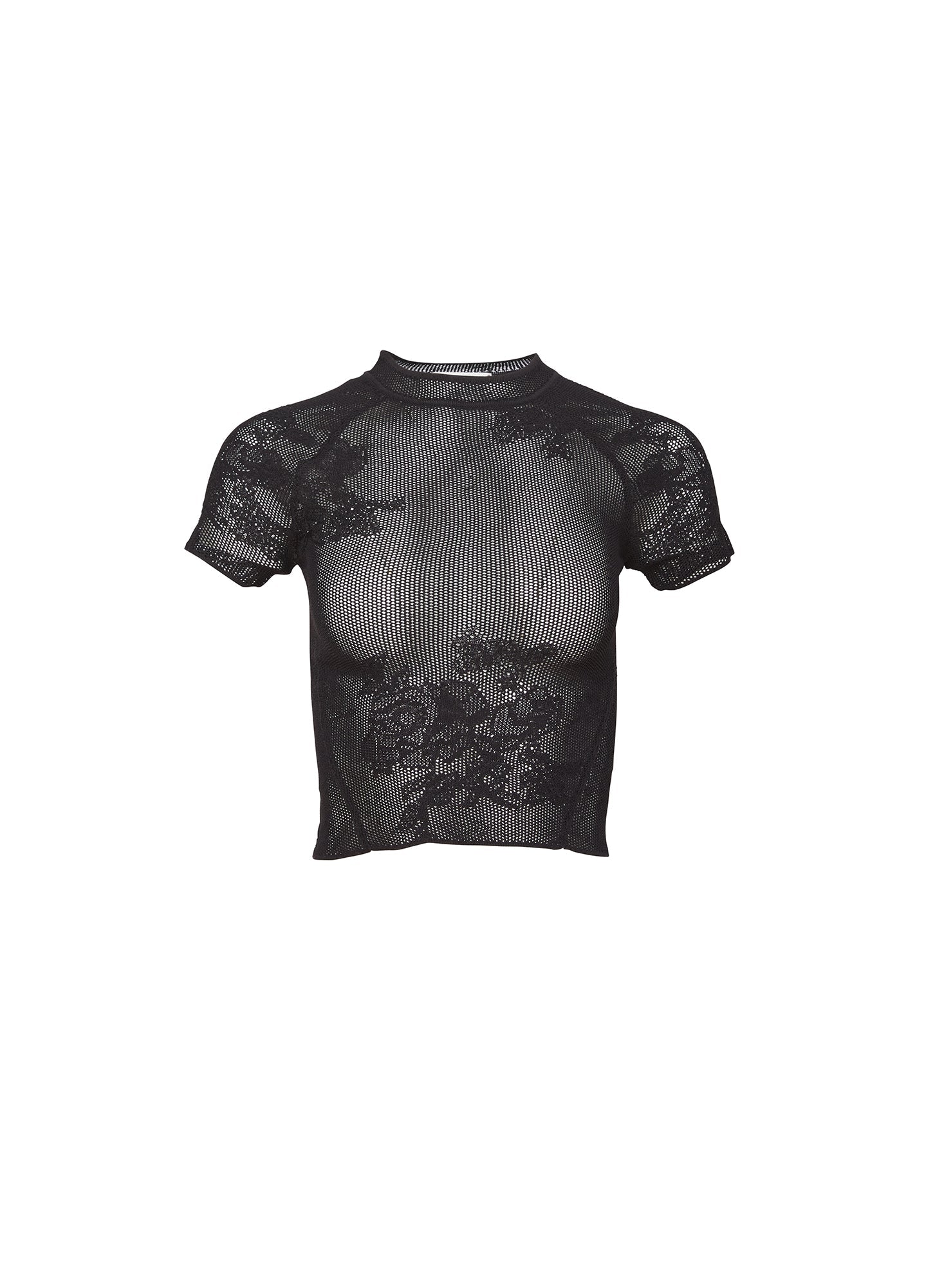 Lace Pointelle Short Tee Black