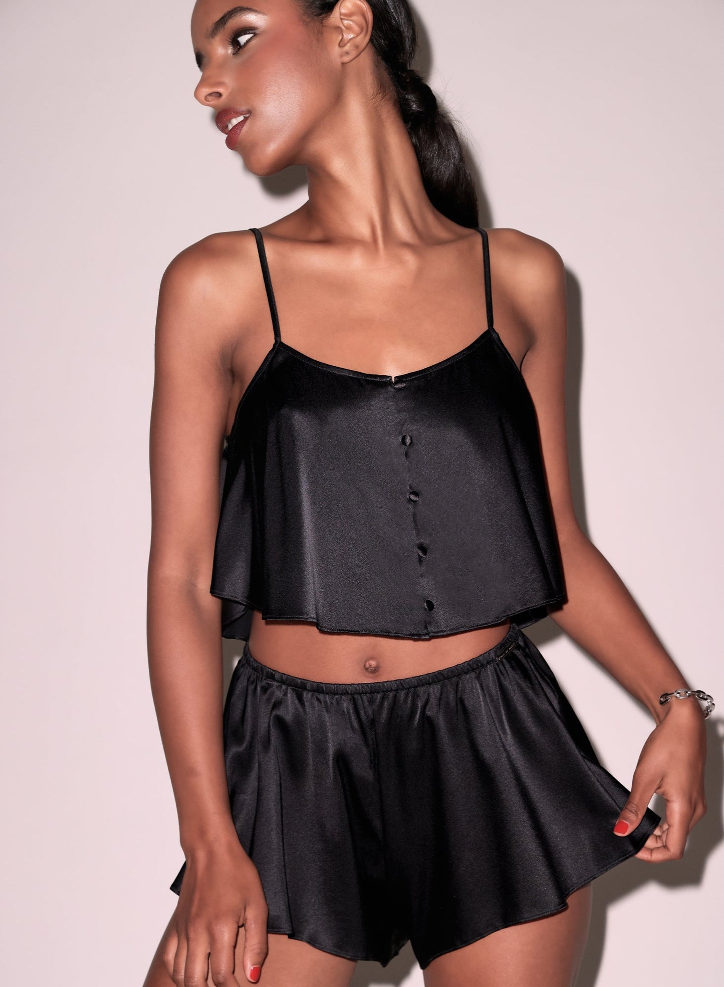 Luxe Flutter Short Black Silk