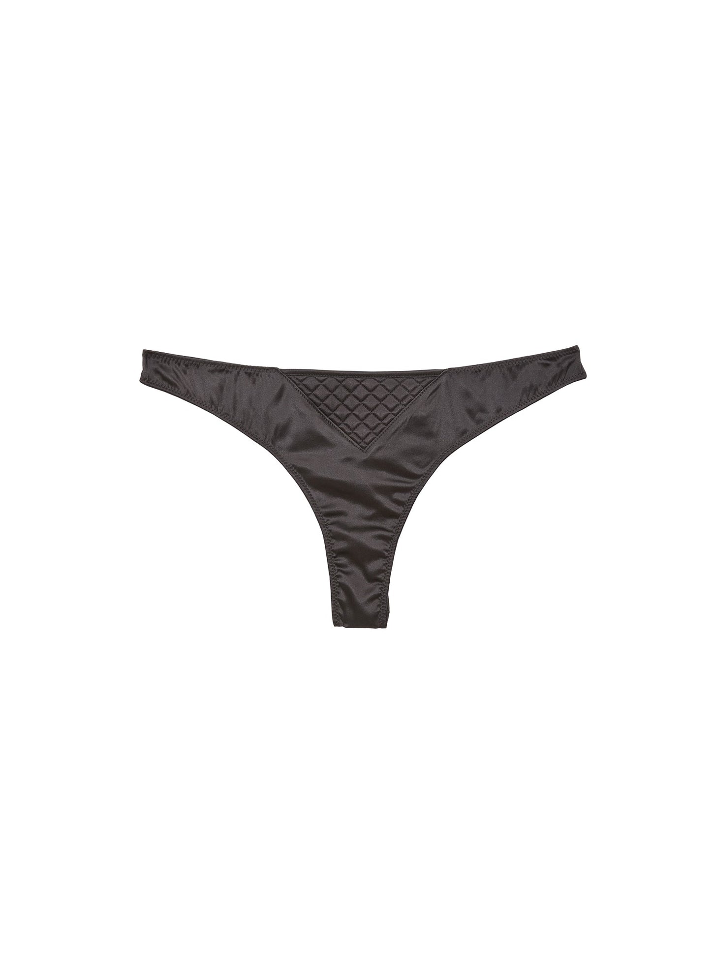 Quilted Luxe Thong Black Silk