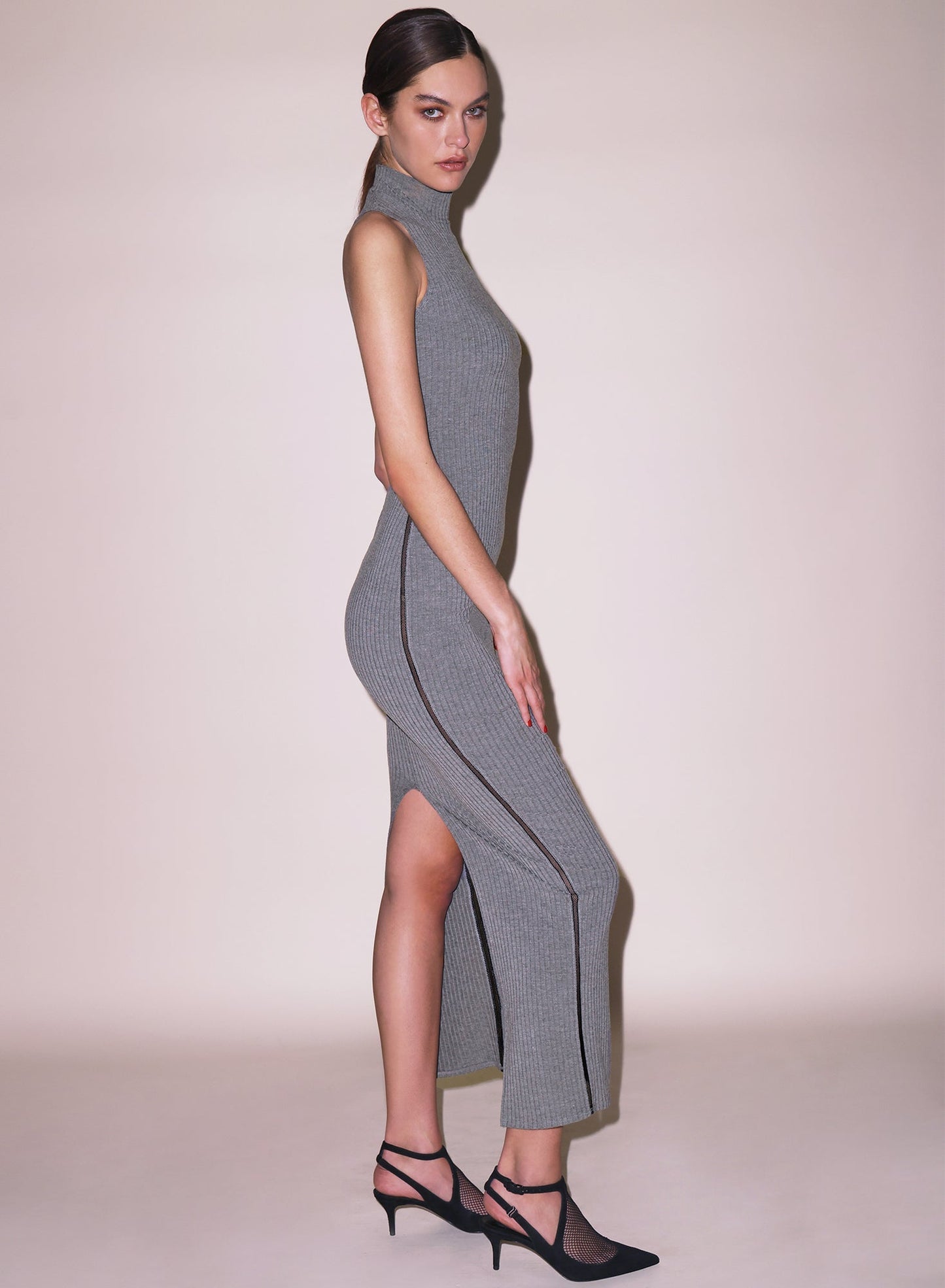 Heather Grey Rib Racer Maxi Dress