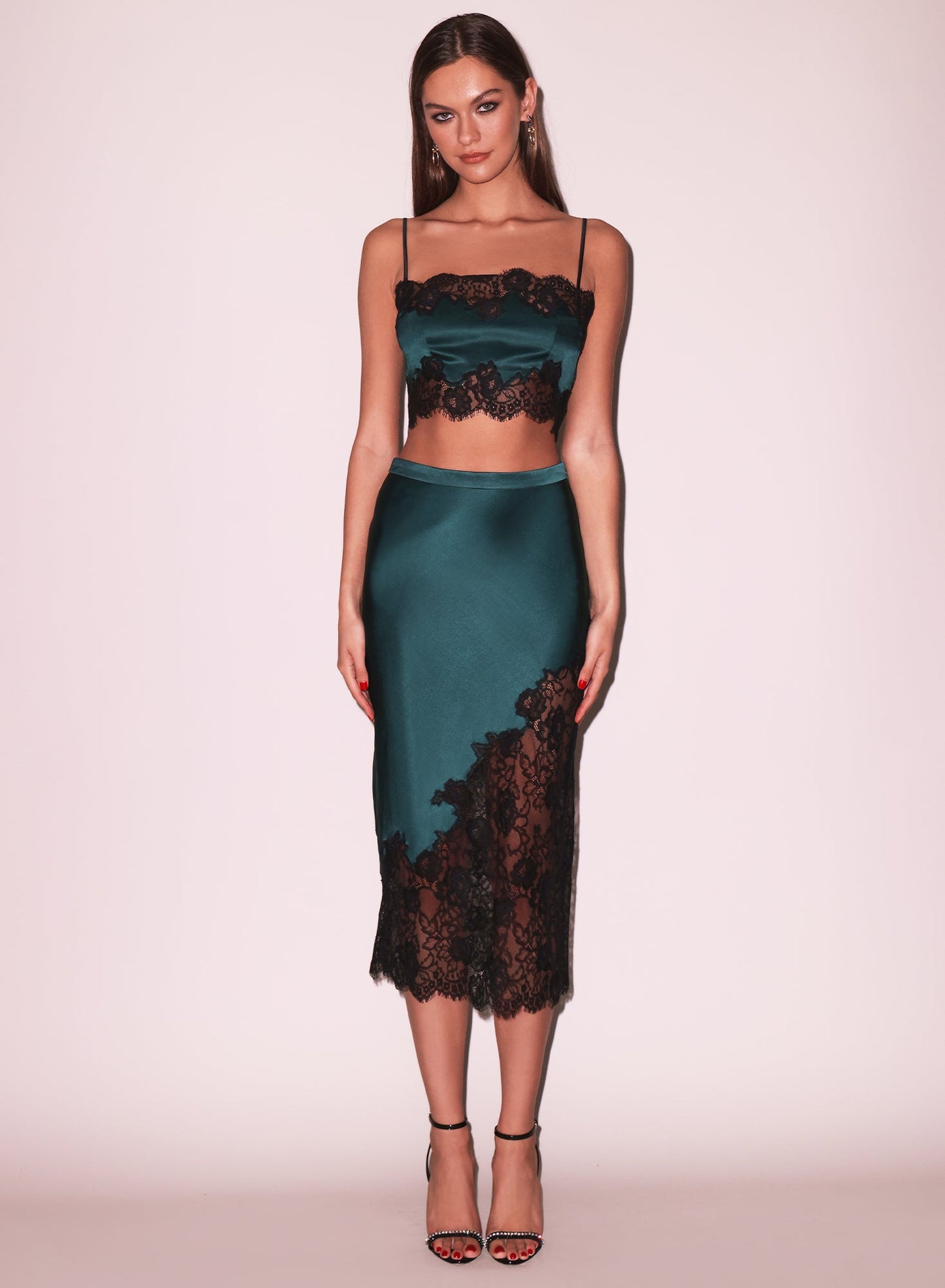 Silk Lace Bandeau Top Evergreen