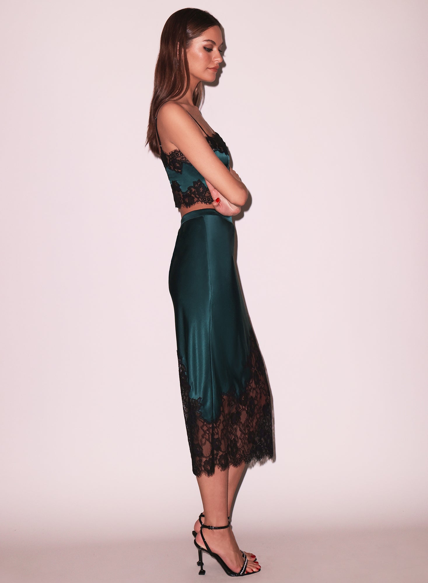 Silk Lace Scallop Midi Skirt