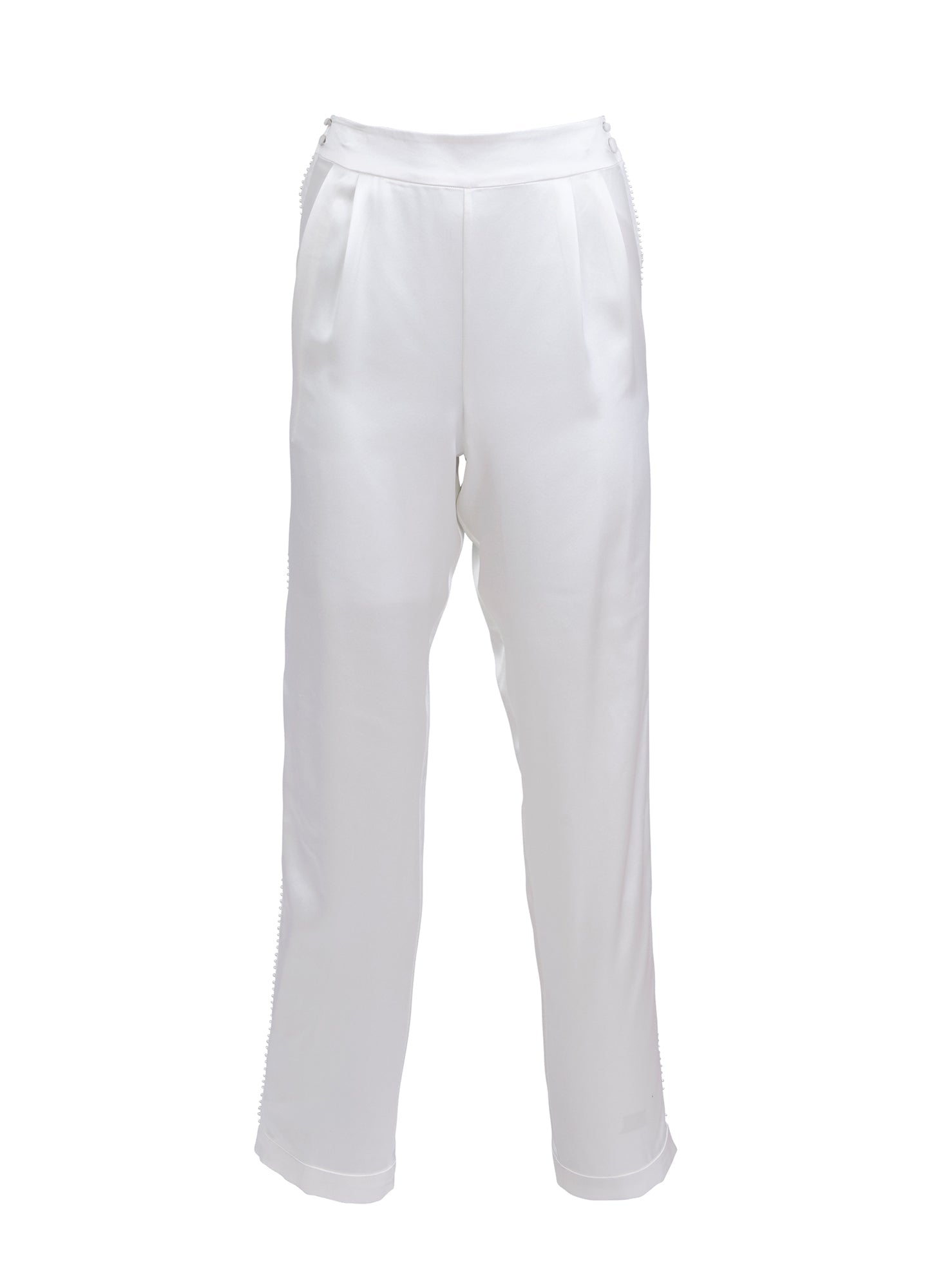 Ivory Silk Pleated Tuxedo Pants