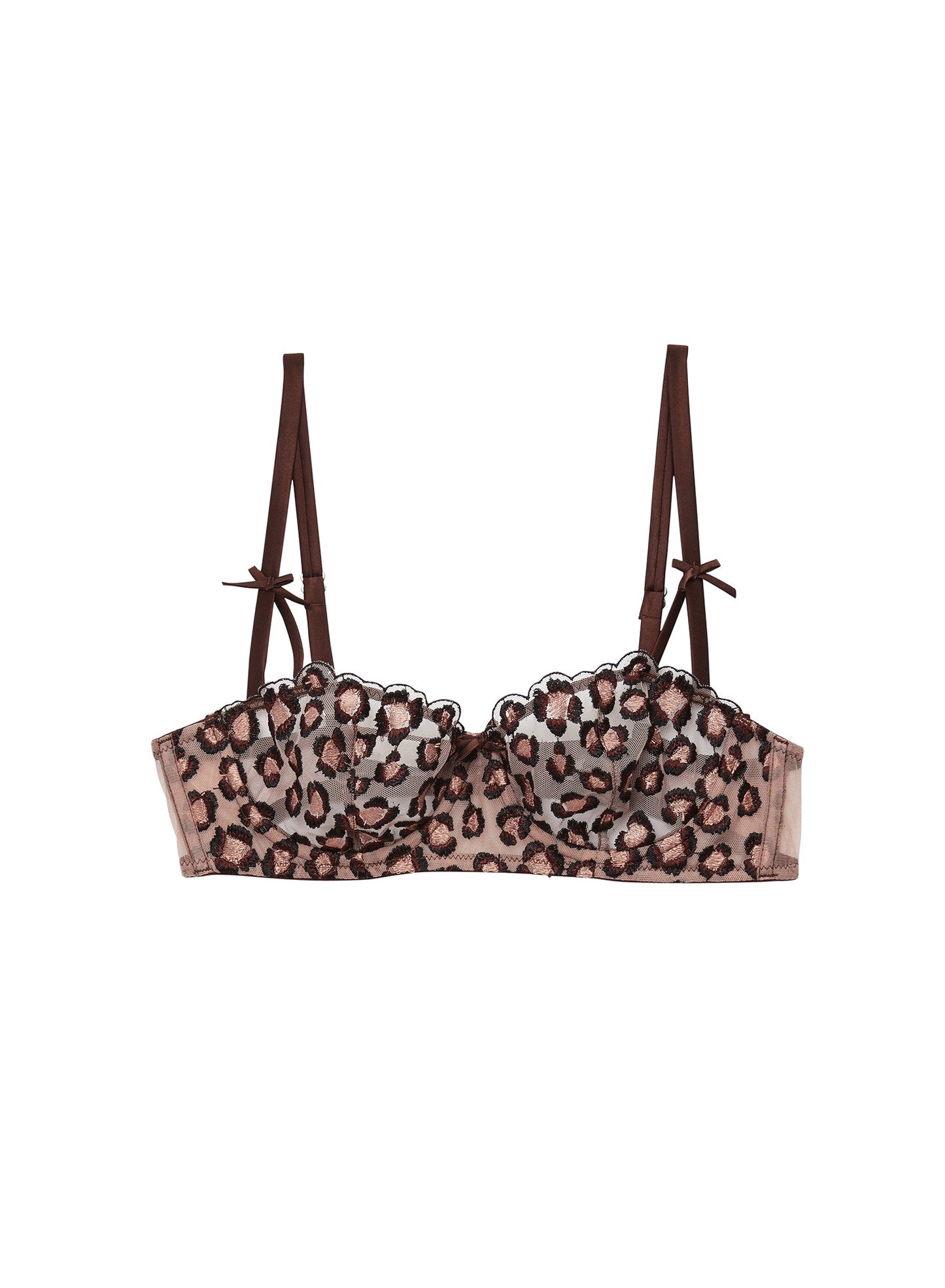 Leopard Embroidery Balconette Bra - Chocolat