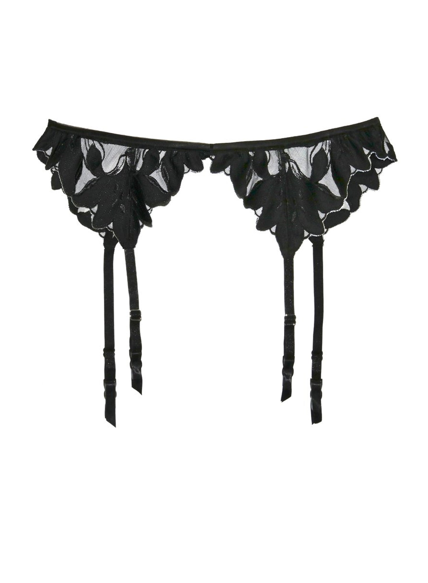 Lily Embroidery Garter Belt Black